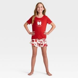 Girls' 2pc Bows Short Sleeve Holiday Pajama Set - Cat & Jack™ Red S